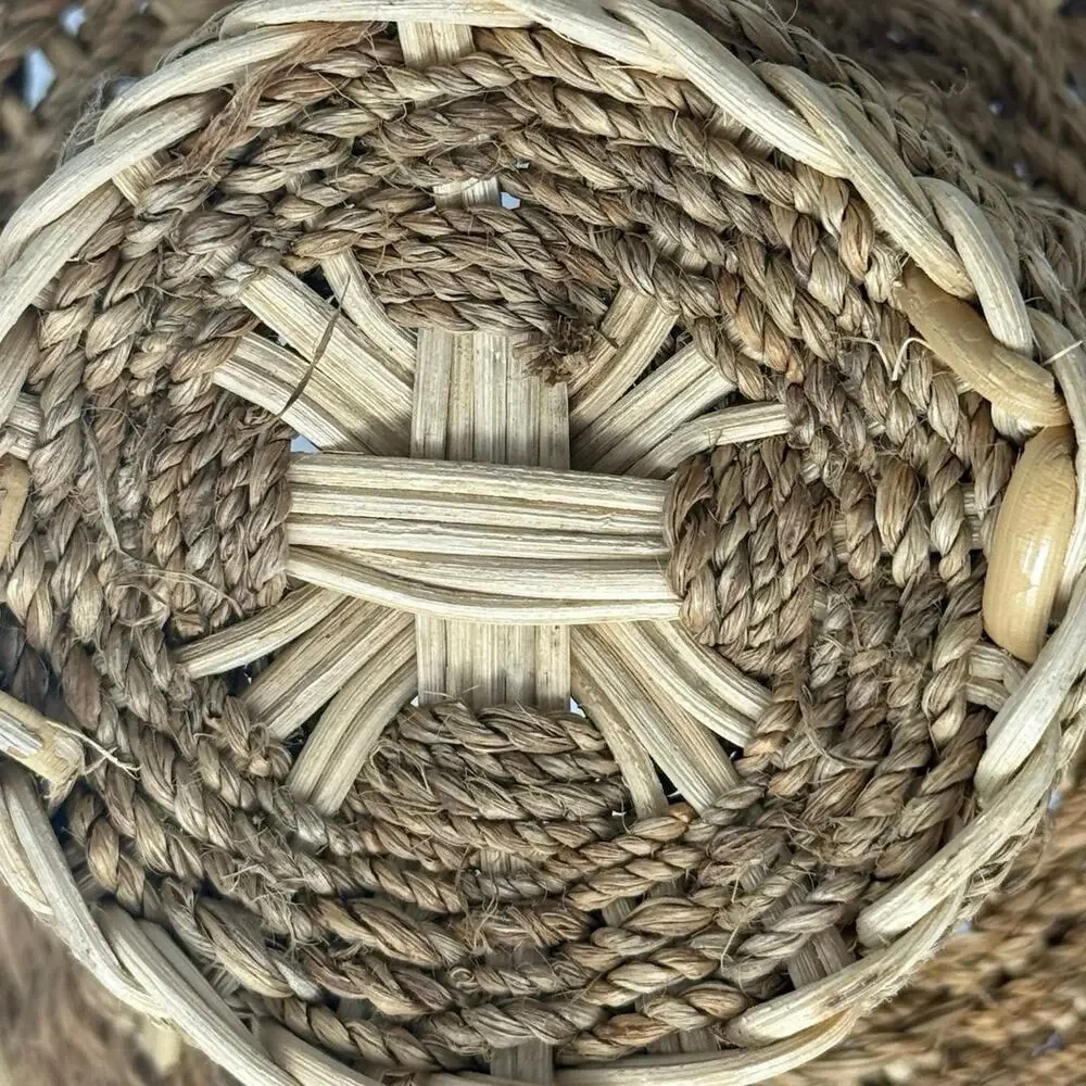 Vintage Wicker Pedestal Basket with Handle Rustic Farmhouse Decor